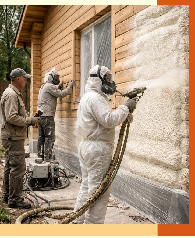 Утепление дома из бруса ППУ в Топках от 3901 руб/м2 под ключ | ТепломастерТпк