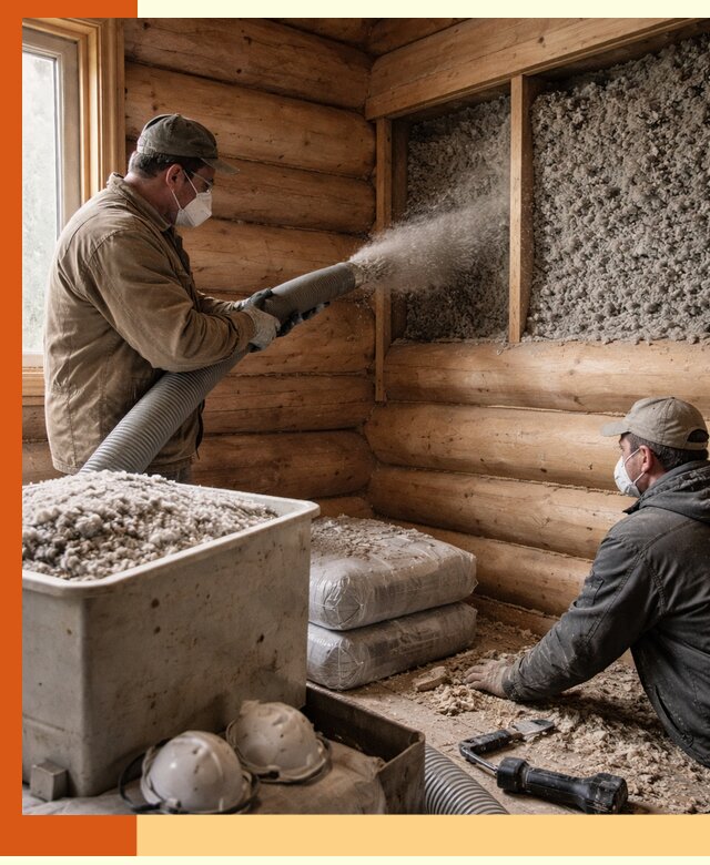 Утепление дома из бруса эковатой в Топках