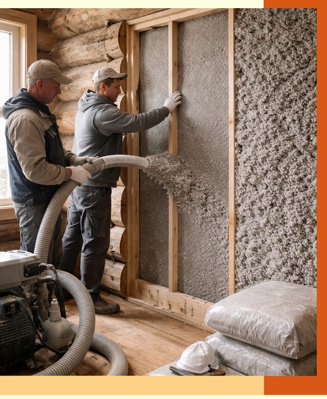 Утепление бревенчатого дома эковатой в Топках от 2787 руб. | ТепломастерТпк