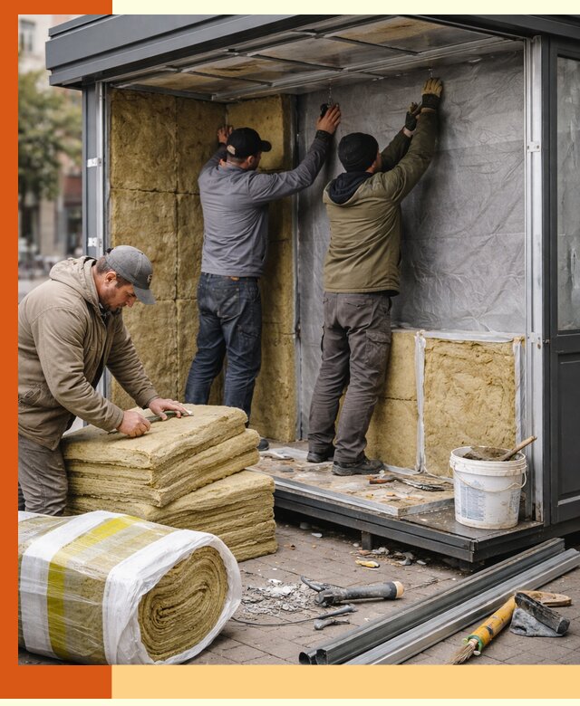 Утепление павильона шаурмы под ключ в Топках