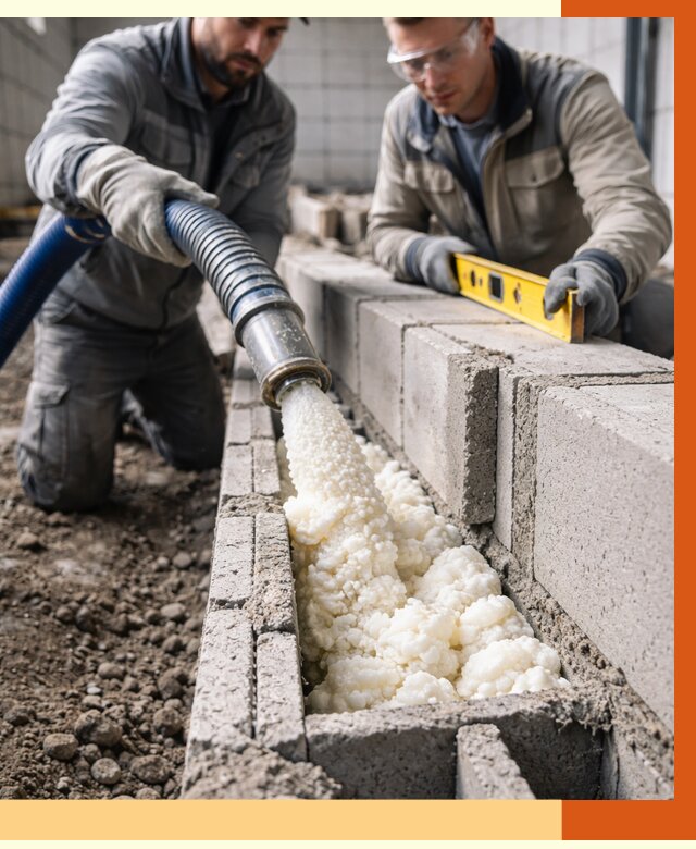 Заполнение колодцевой кладки ППУ в Топках от 4256 руб. за м2 | ТепломастерТпк