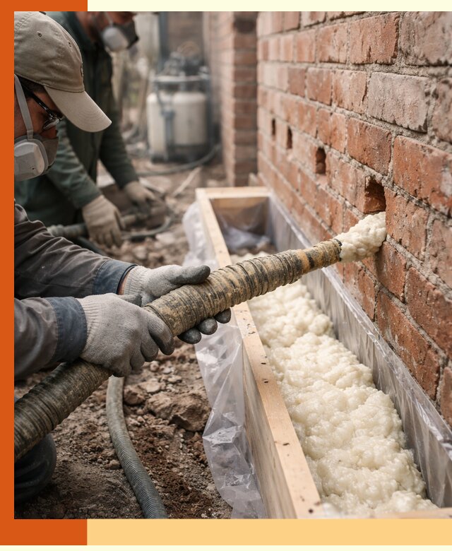 Заливка ППУ в пустоты кирпичной стены в Топках