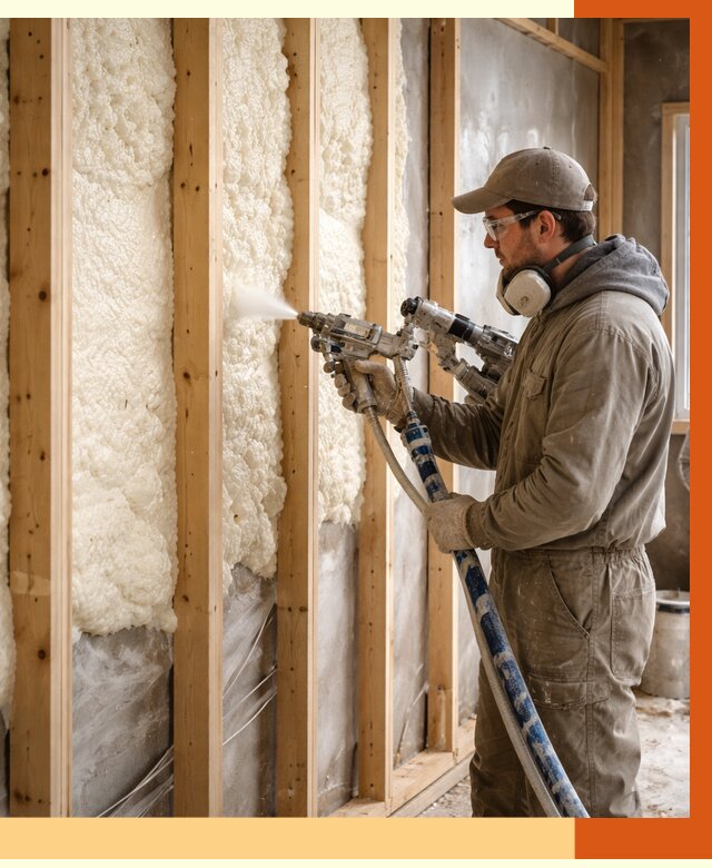 Утепление каркасной стены ППУ в Топках от 4307 руб./м2 под ключ | ТепломастерТпк