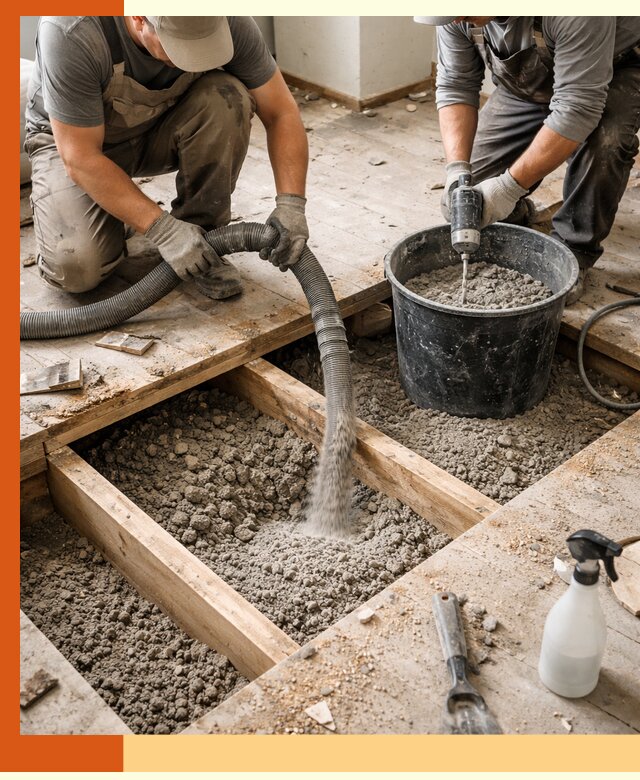 Заполнение пустот пола в Топках полиуретаном и пенополистиролом