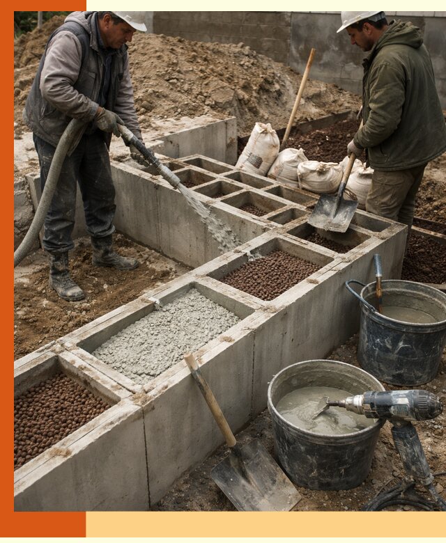 Заполнение полостей фундамента в Топках герметичным утеплением и повышением прочности